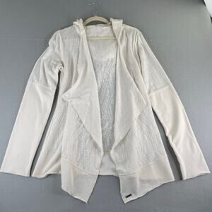 Prana Open Waterfall Cardigan Ivory Hoodie Women's Large Organic Cotton Blend